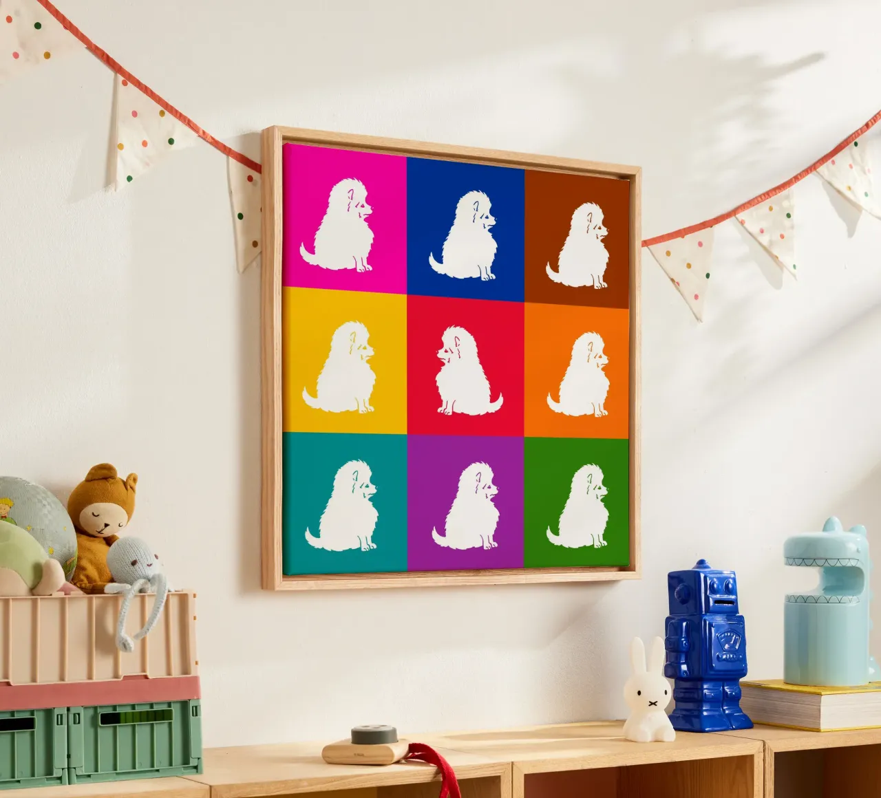 Kleine keeshond canvas met Baklijst van Pop dogs