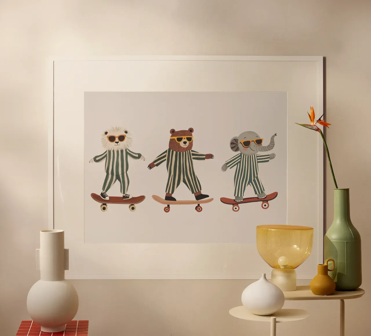 Animali che fanno skateboard, arte murale della nursery, decorazioni per la stanza dei giochi carta hahnemühle da Little Lola