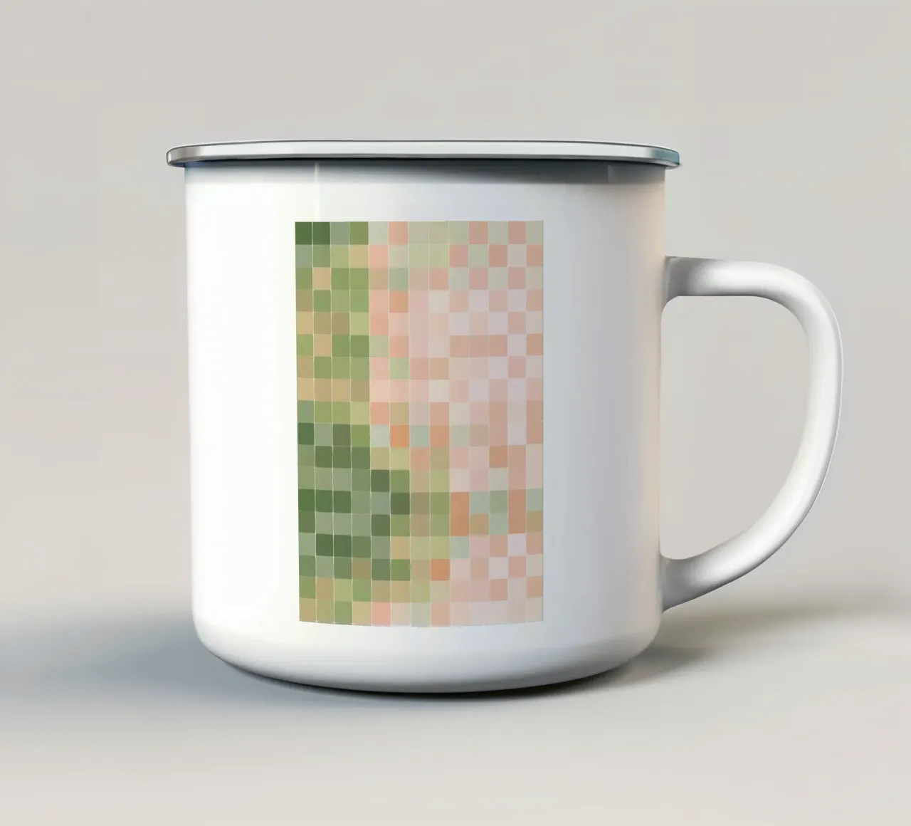 Mosaico astratto di pixel pastello in verde oliva e pesca tazza in smalto da Autofocus