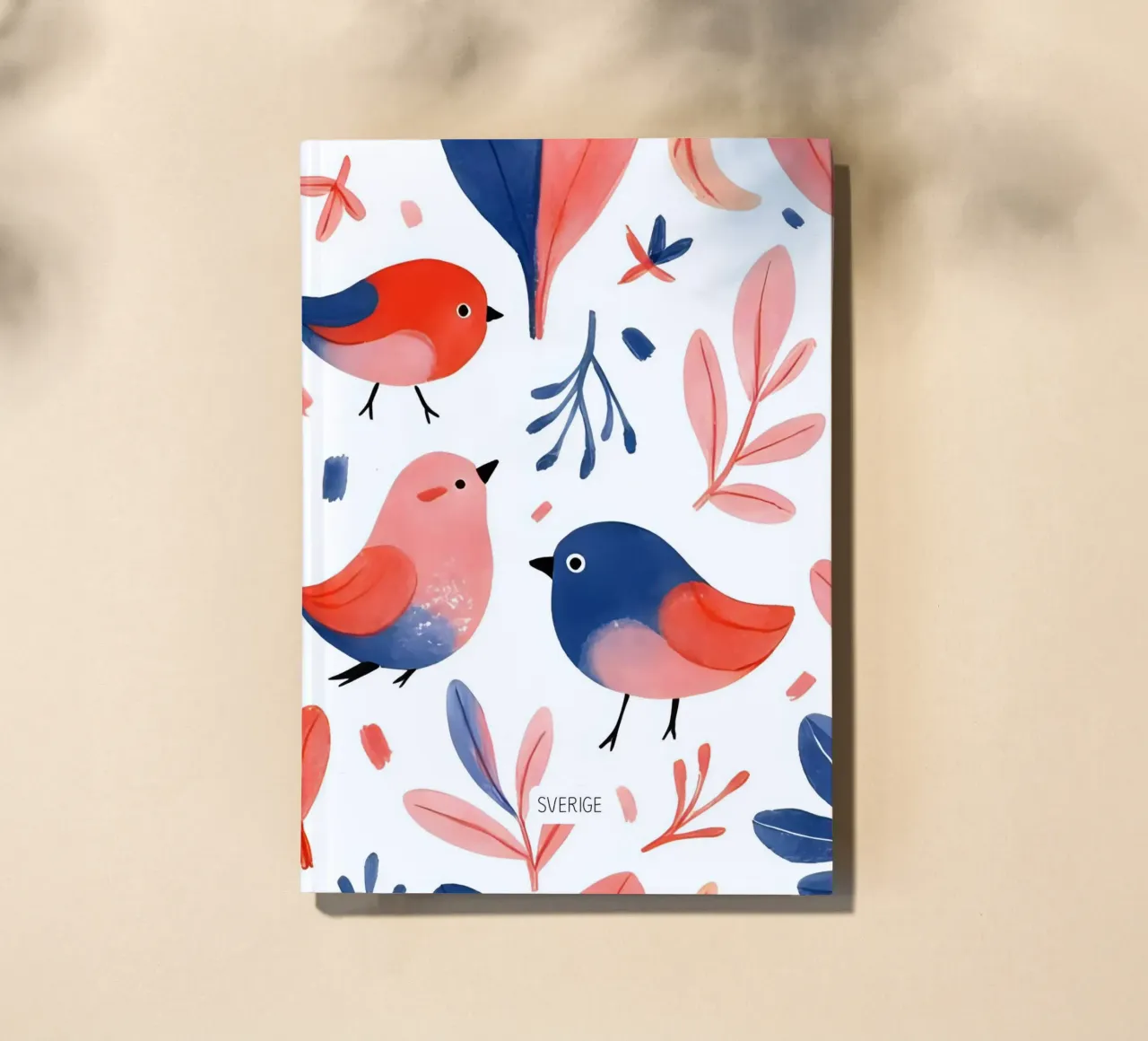 Nordic Folk Art – Bird Pattern in Red & Blue notebook by Bullerbü Design Studio