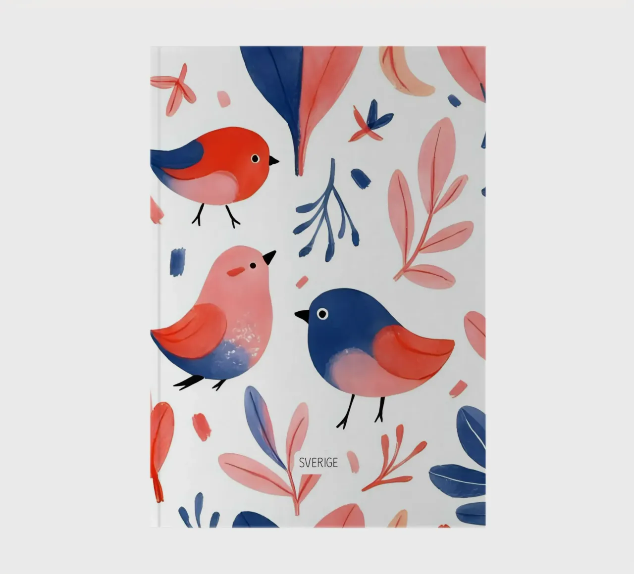 Nordic Folk Art – Bird Pattern in Red & Blue notebook by Bullerbü Design Studio