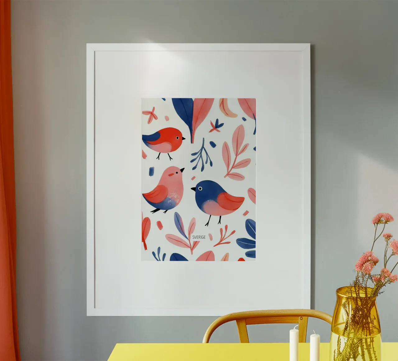 Nordic Folk Art – Bird Pattern in Red & Blue carta hahnemühle da Bullerbü Design Studio