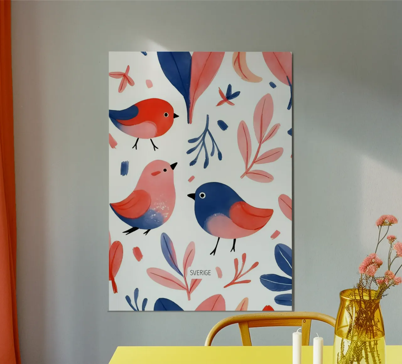 Nordic Folk Art – Bird Pattern in Red & Blue carta hahnemühle da Bullerbü Design Studio