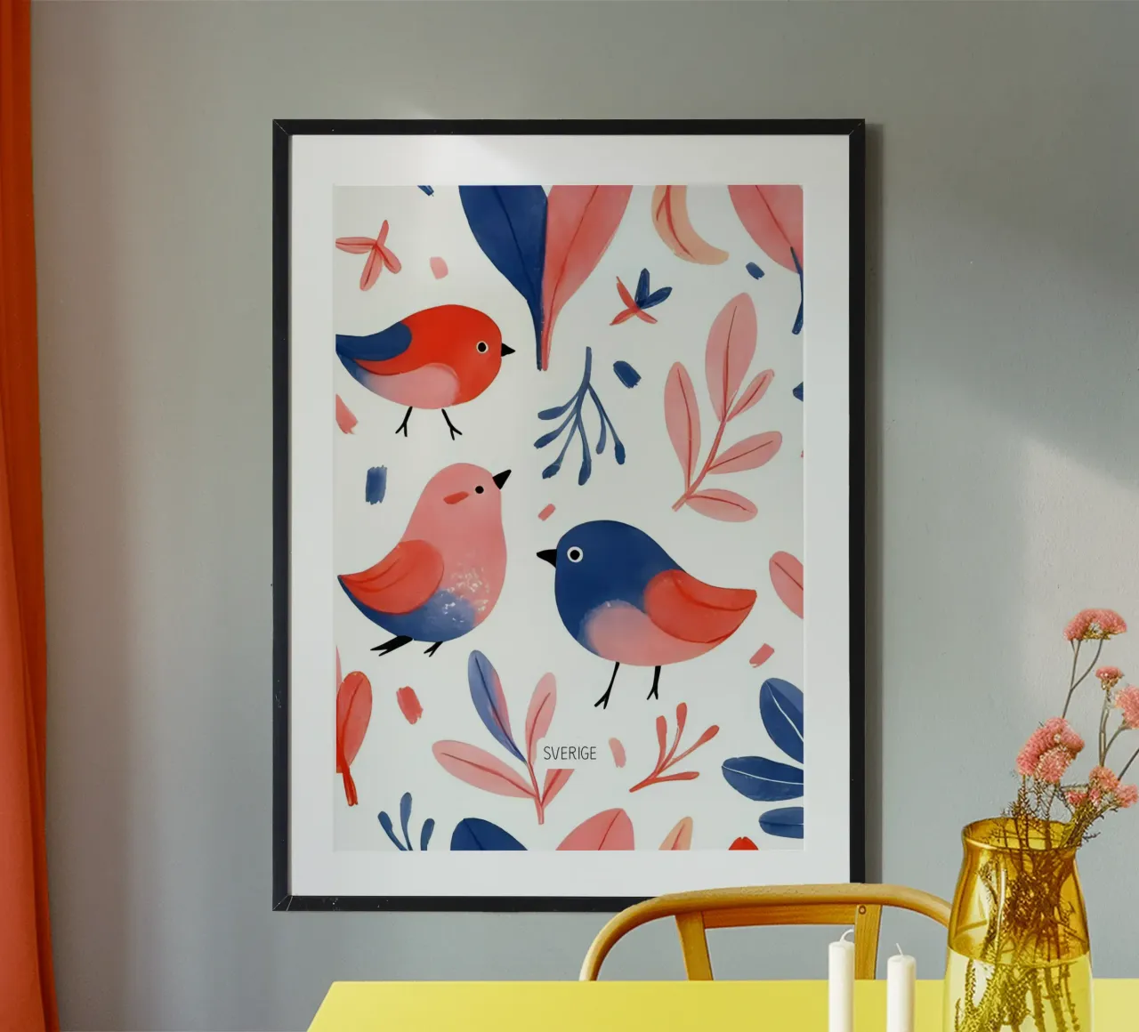 Nordic Folk Art – Bird Pattern in Red & Blue carta hahnemühle da Bullerbü Design Studio
