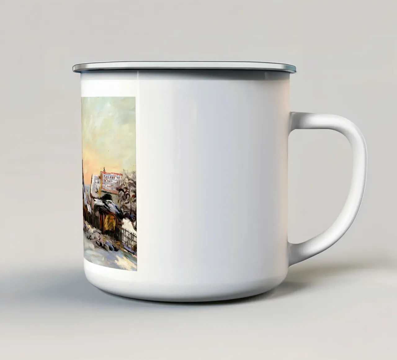 Paesaggio invernale, villaggio innevato tazza in smalto da Vintage Posters