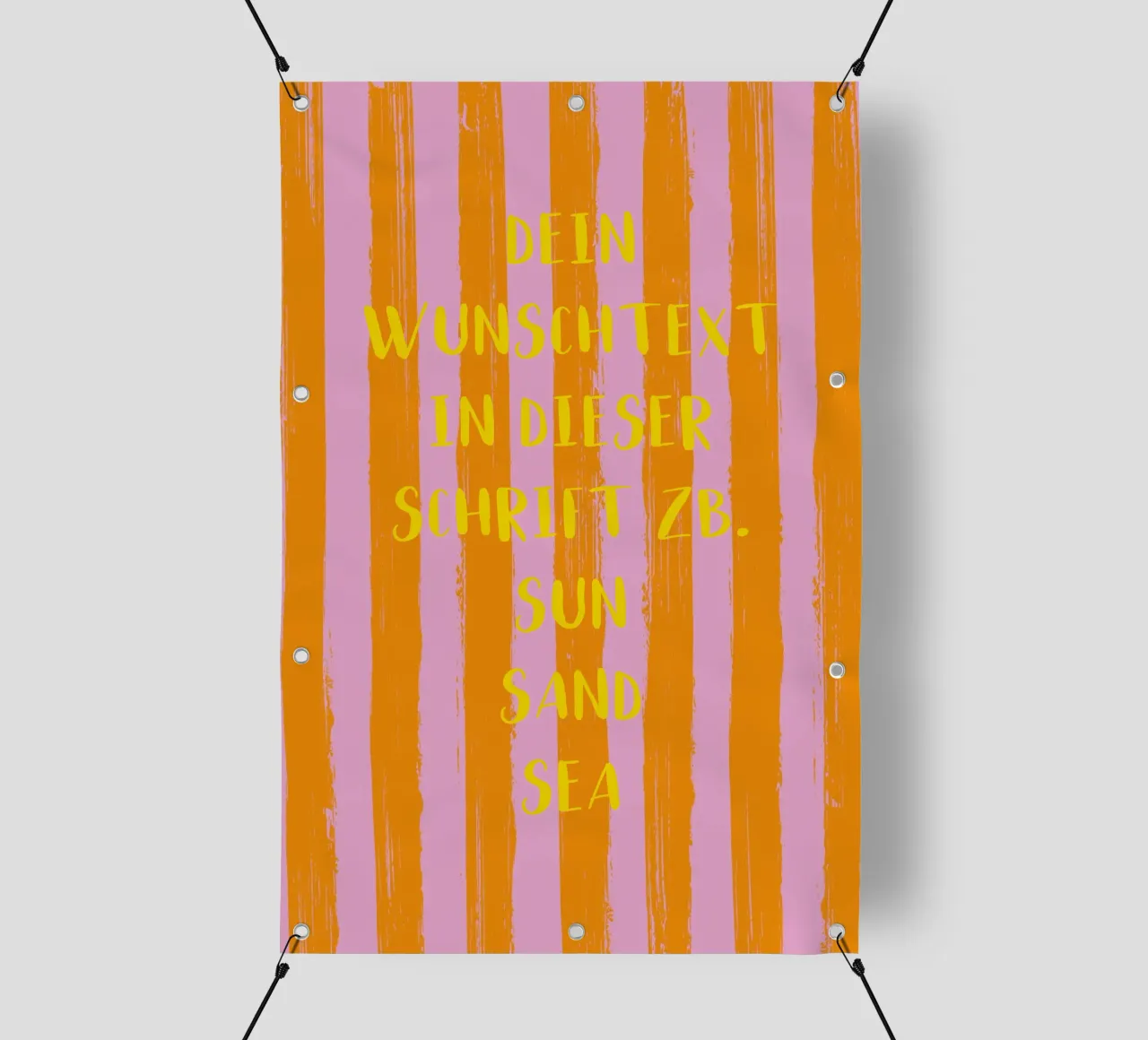 Dein Wunschtext auf gestreiftem Pinselstrichhintergrund telo in pvc da Typo Designs