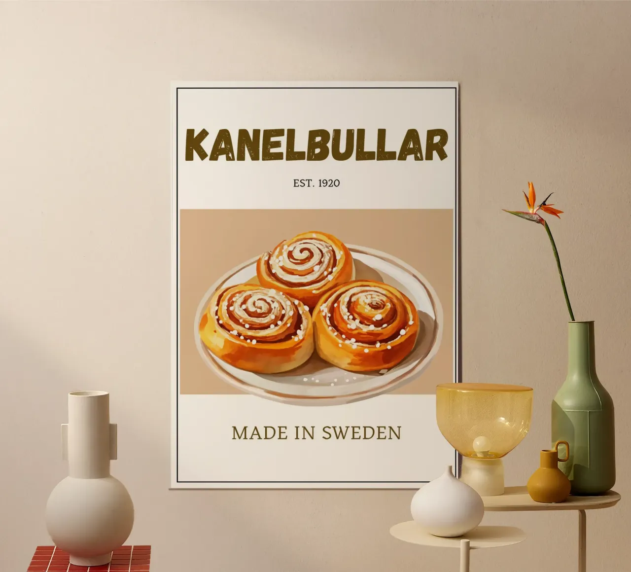 Kanelbullar – Retro Poster „est. 1920, Made in Sweden poster by Nordljus Design Studio