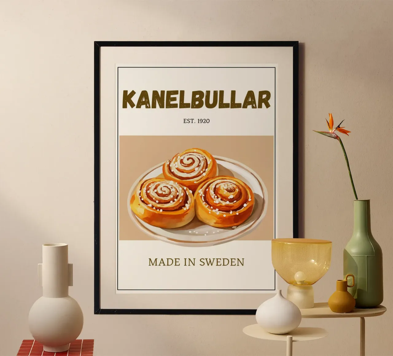Kanelbullar – Retro Poster „est. 1920, Made in Sweden poster by Nordljus Design Studio