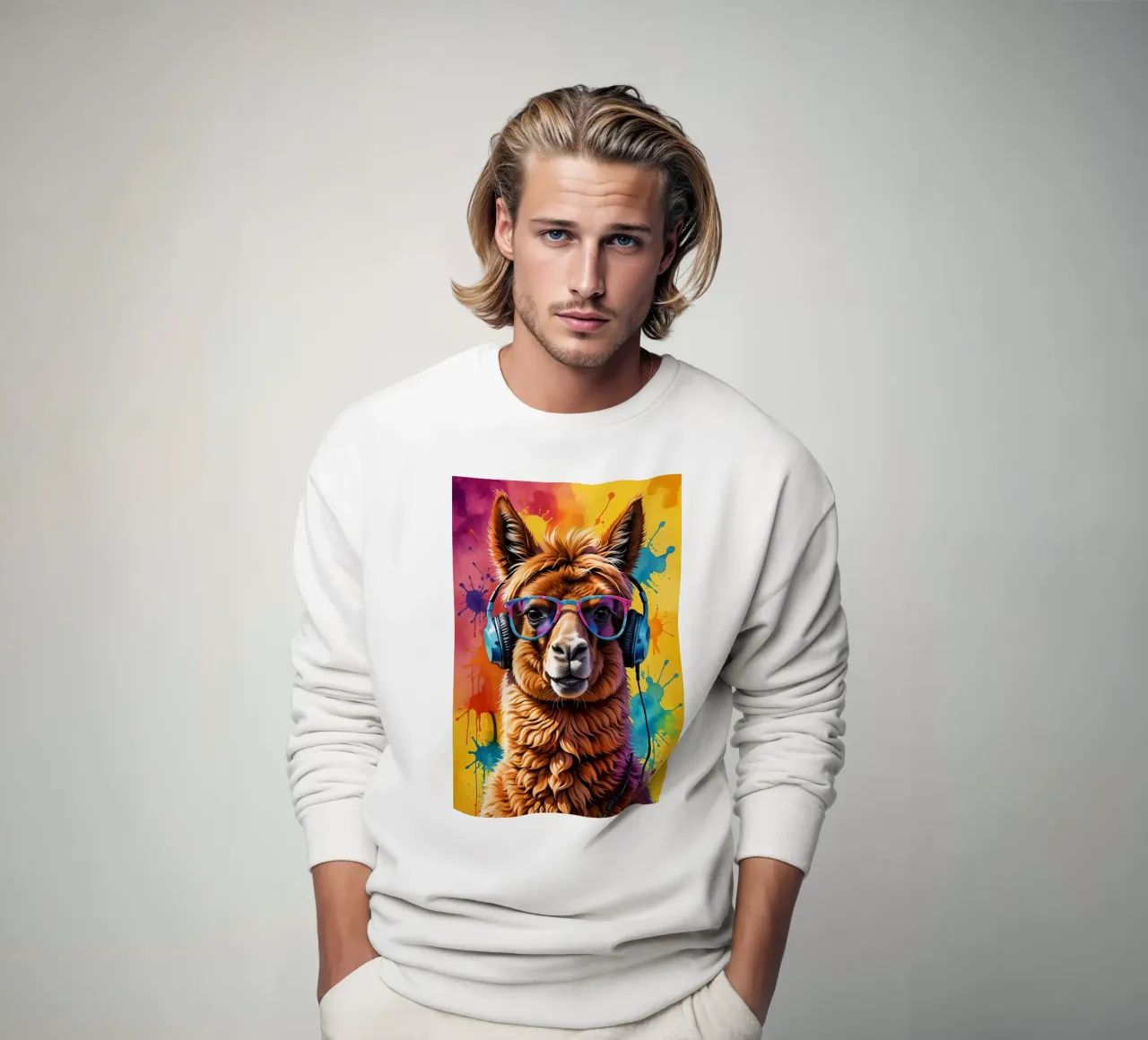 Lama im Kopfhörer Sweatshirt von MakArena