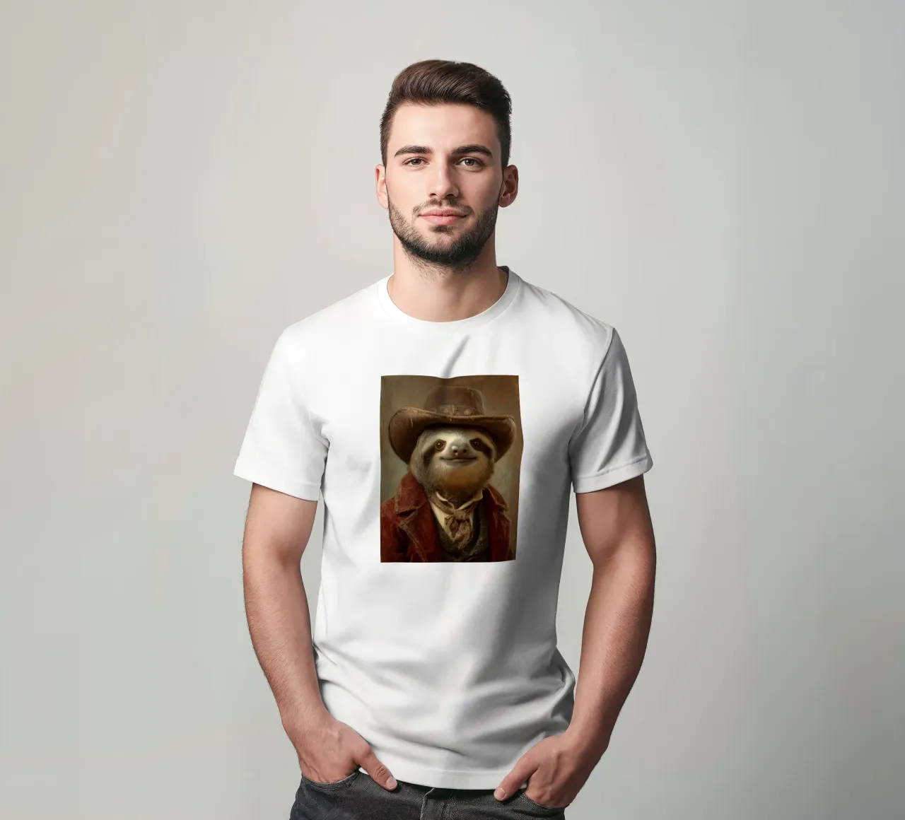 Faultier cowboy, retro Gemälde t-shirt da SlothStella