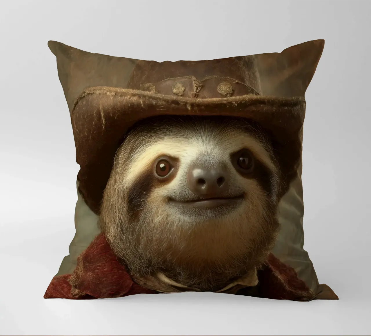Faultier cowboy, retro Gemälde cuscino da SlothStella