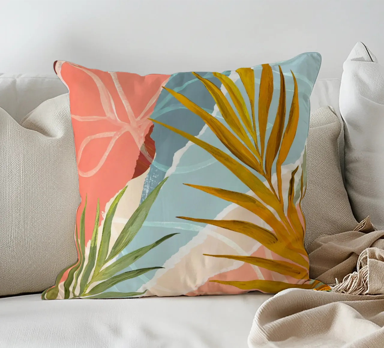 Palm Leaf Abstract Art Print cuscino da Violets Print House