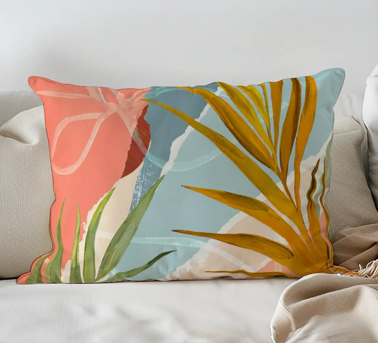 Palm Leaf Abstract Art Print cuscino da Violets Print House