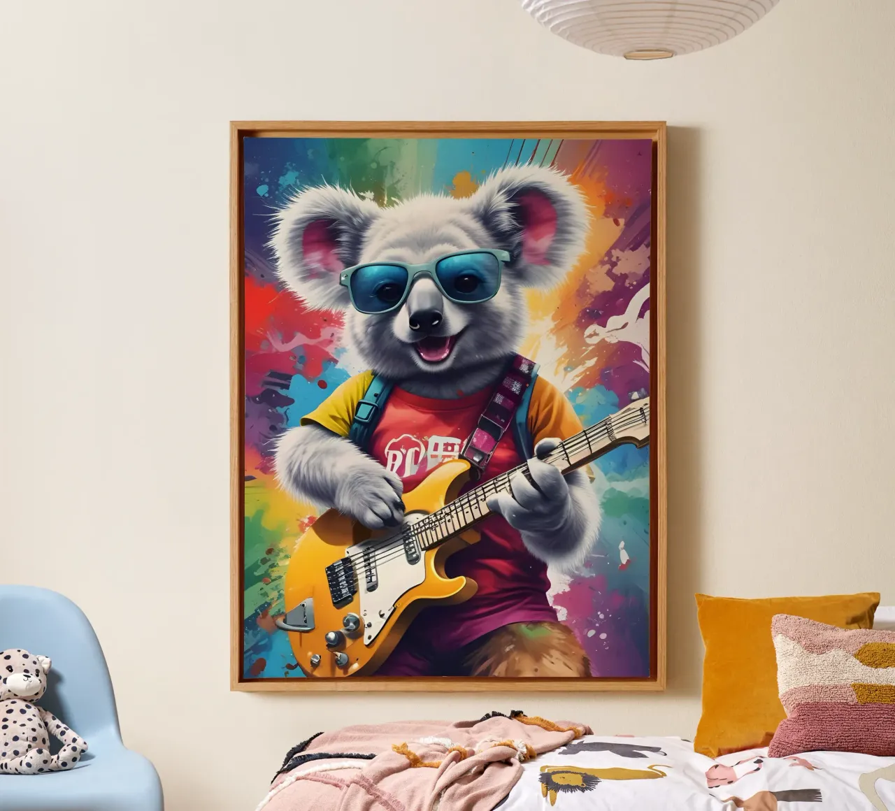 Koala che suona la chitarra, graffiti rock tela con Cornice a cassetta da MakArena