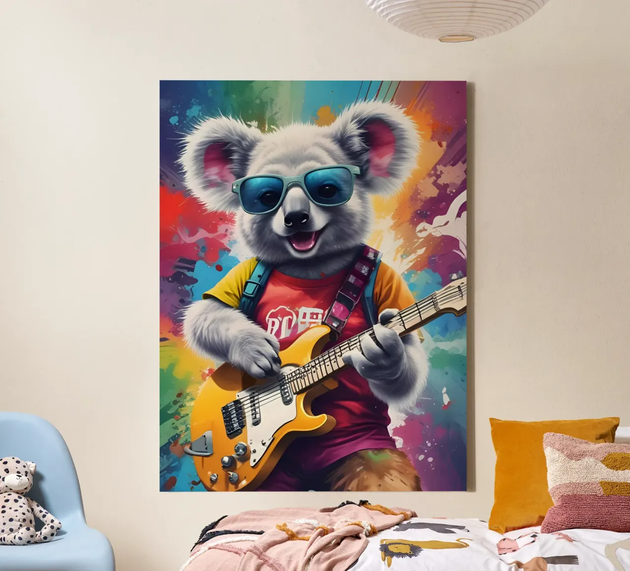 Koala che suona la chitarra, graffiti rock tela con Cornice a cassetta da MakArena