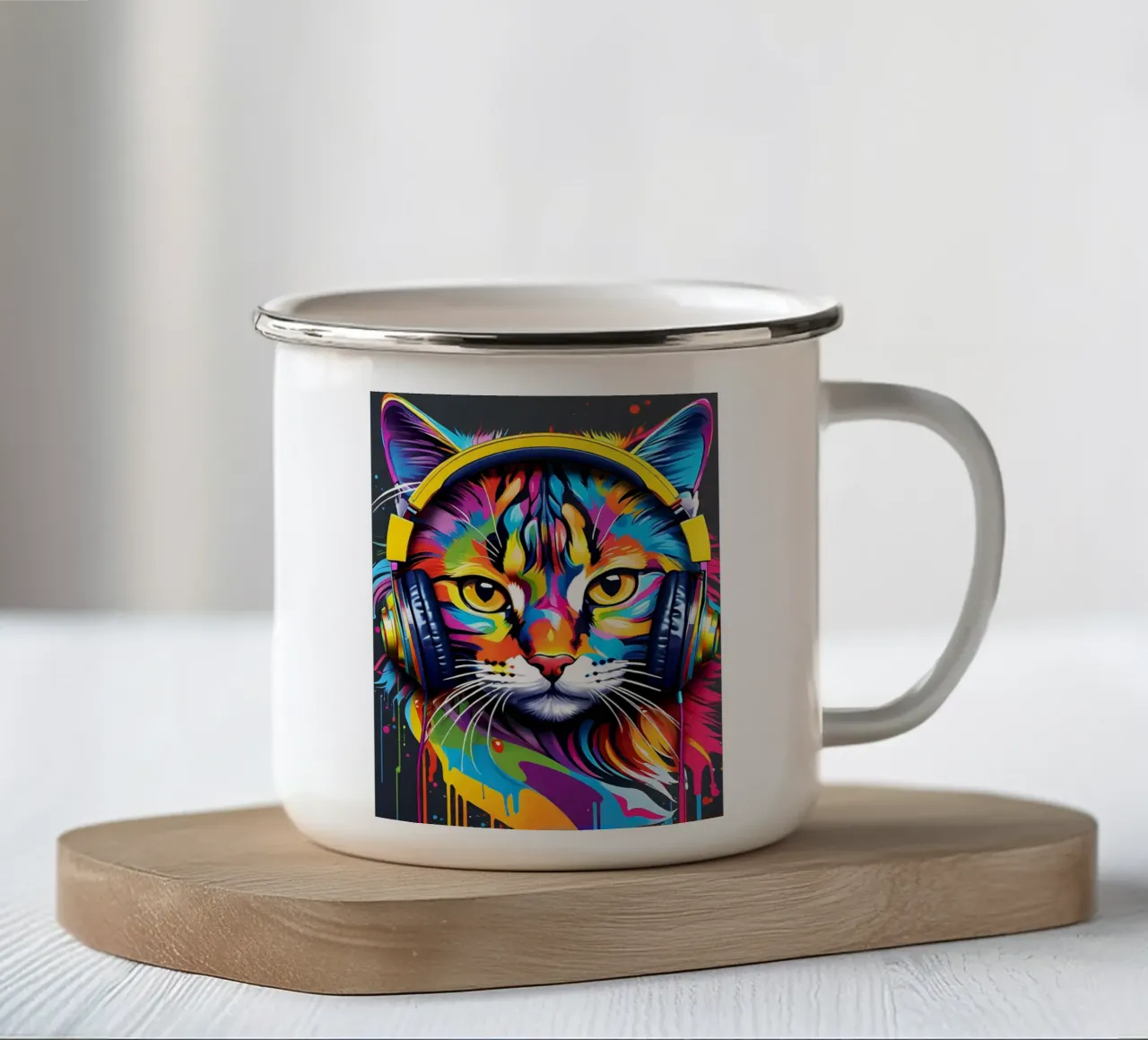 Gatto in cuffia tazza in smalto da MakArena