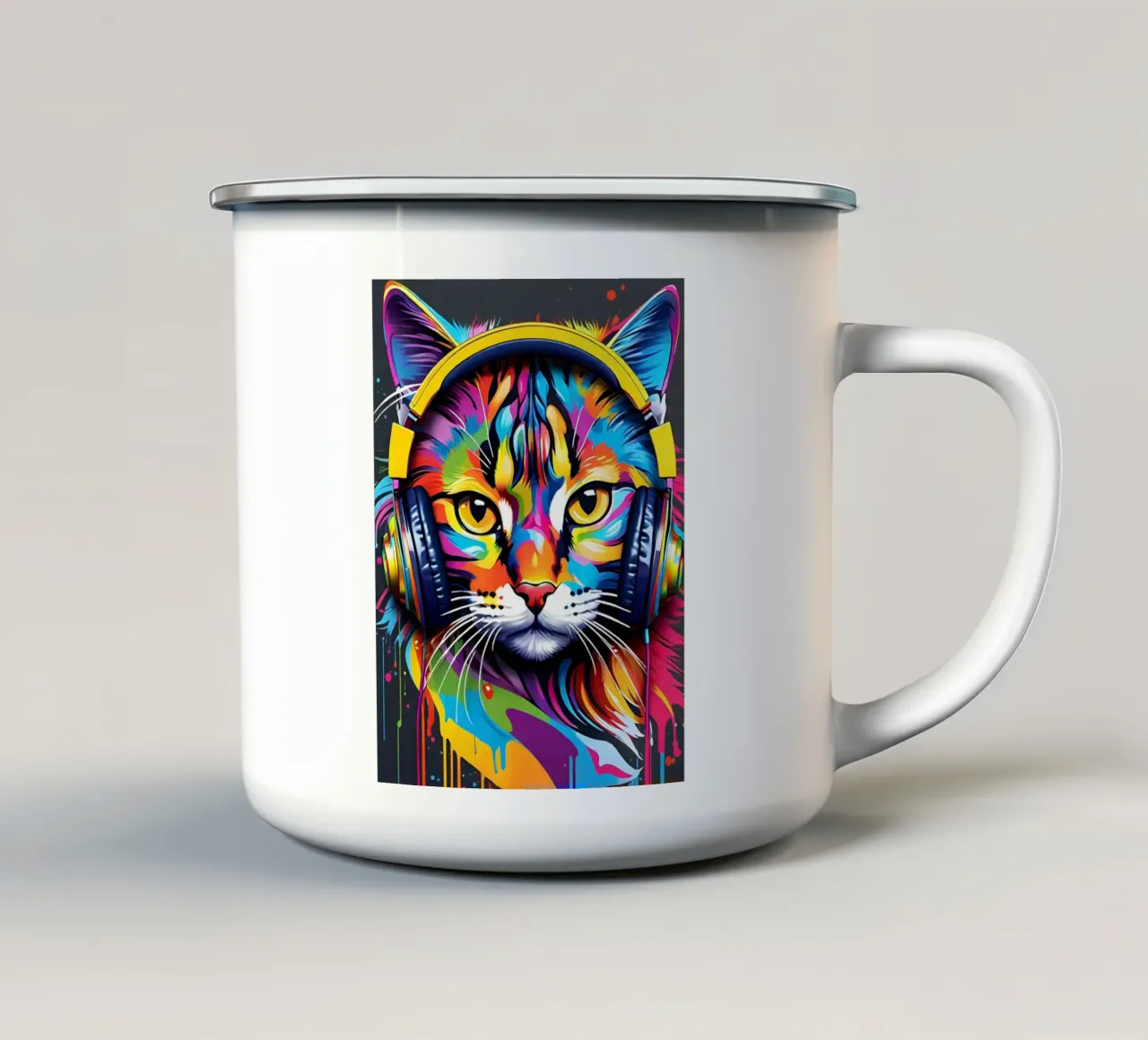 Gatto in cuffia tazza in smalto da MakArena