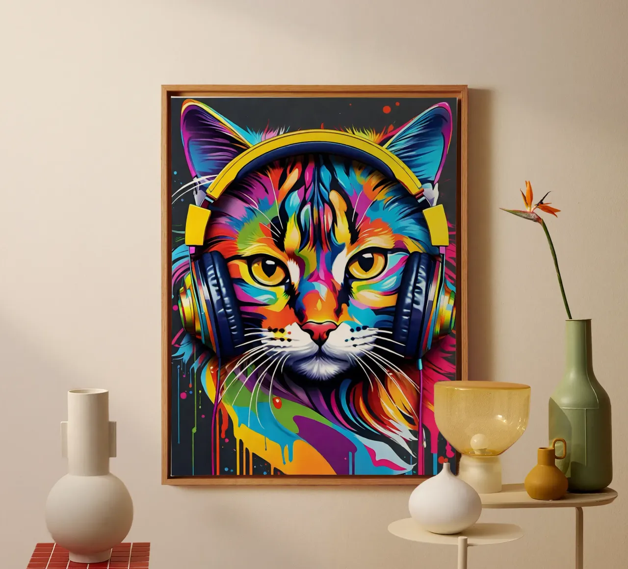 Kat in koptelefoon canvas met Baklijst van MakArena