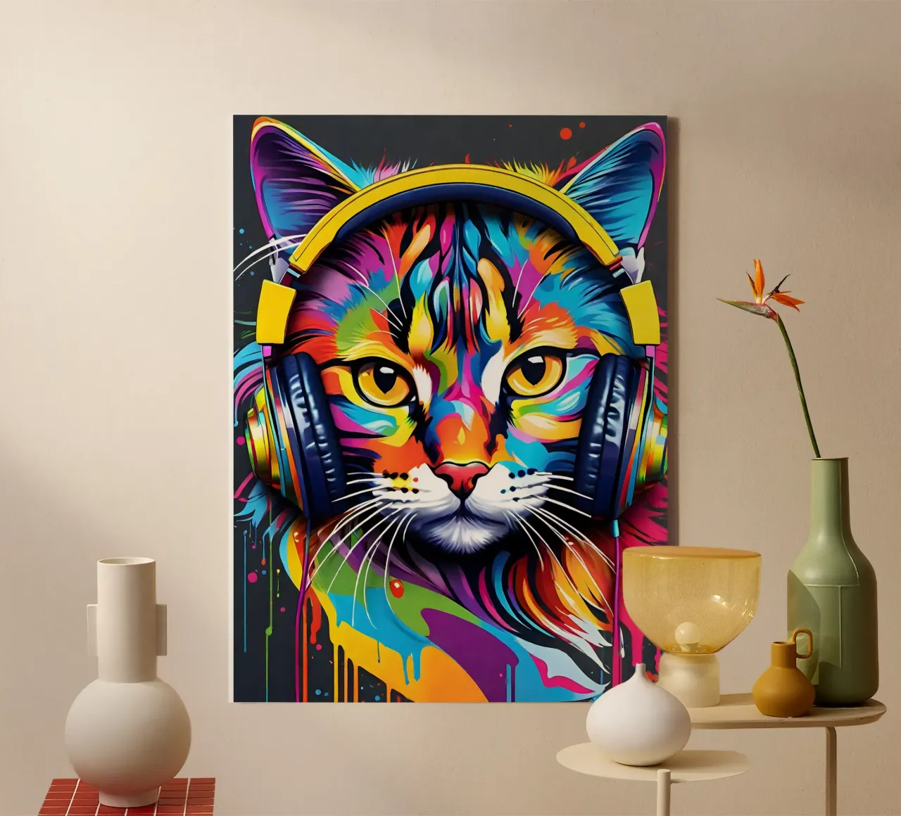 Kat in koptelefoon canvas met Baklijst van MakArena