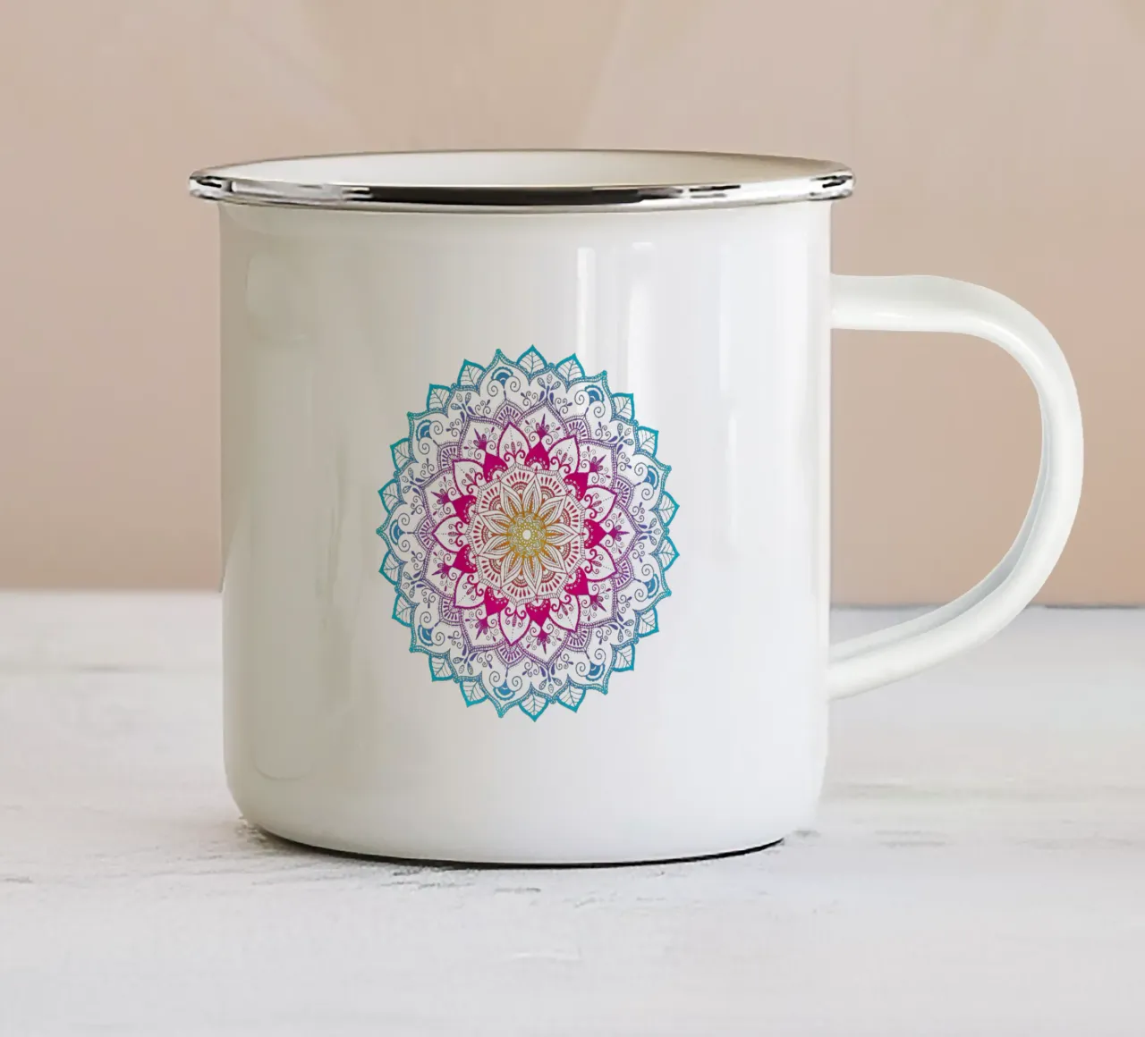 Mandala con i colori dell'arcobaleno tazza in smalto da CalliLetters