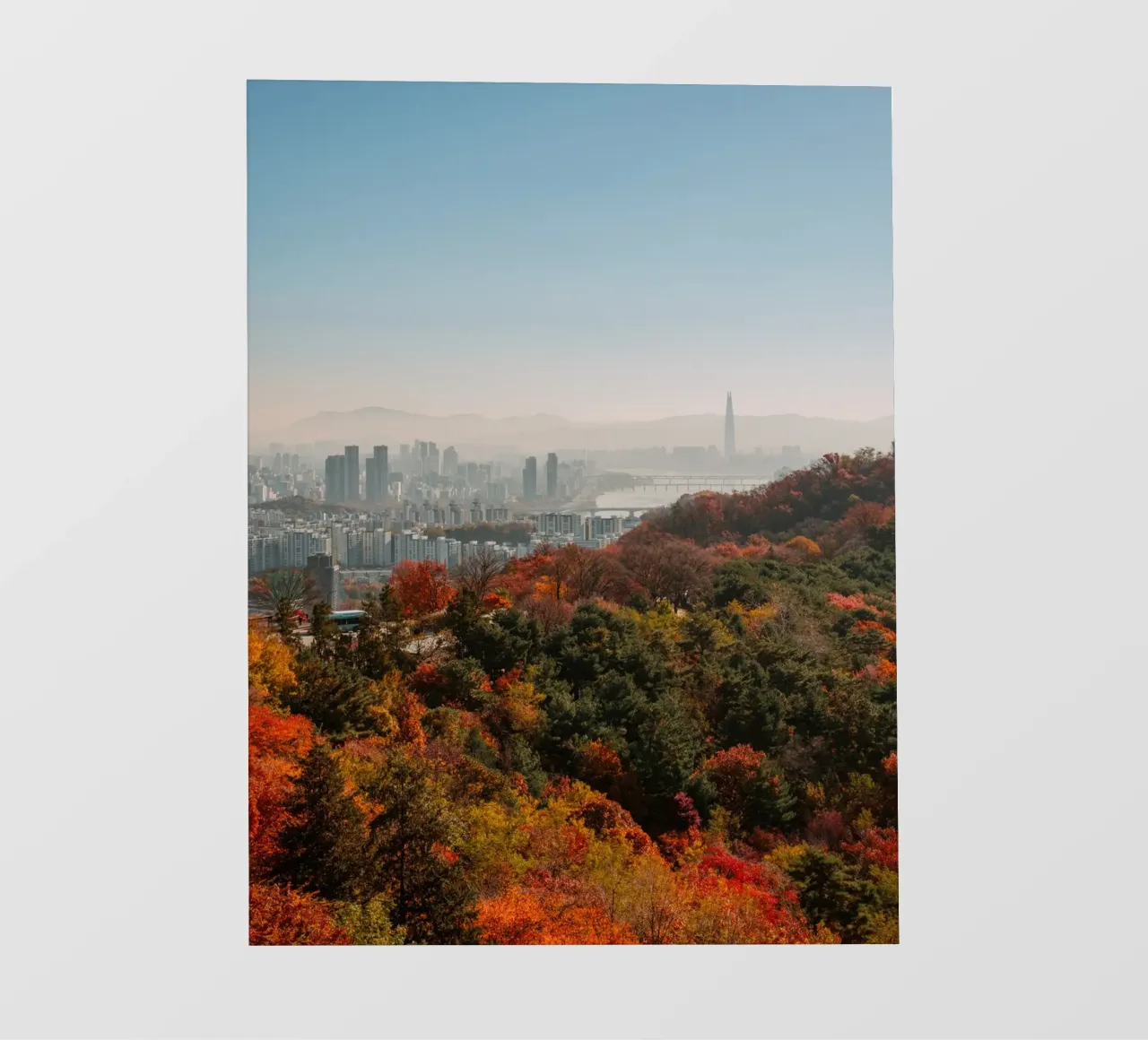 Skyline autunnale di Seul, Corea del Sud pellicola backlit da mbgraphx2