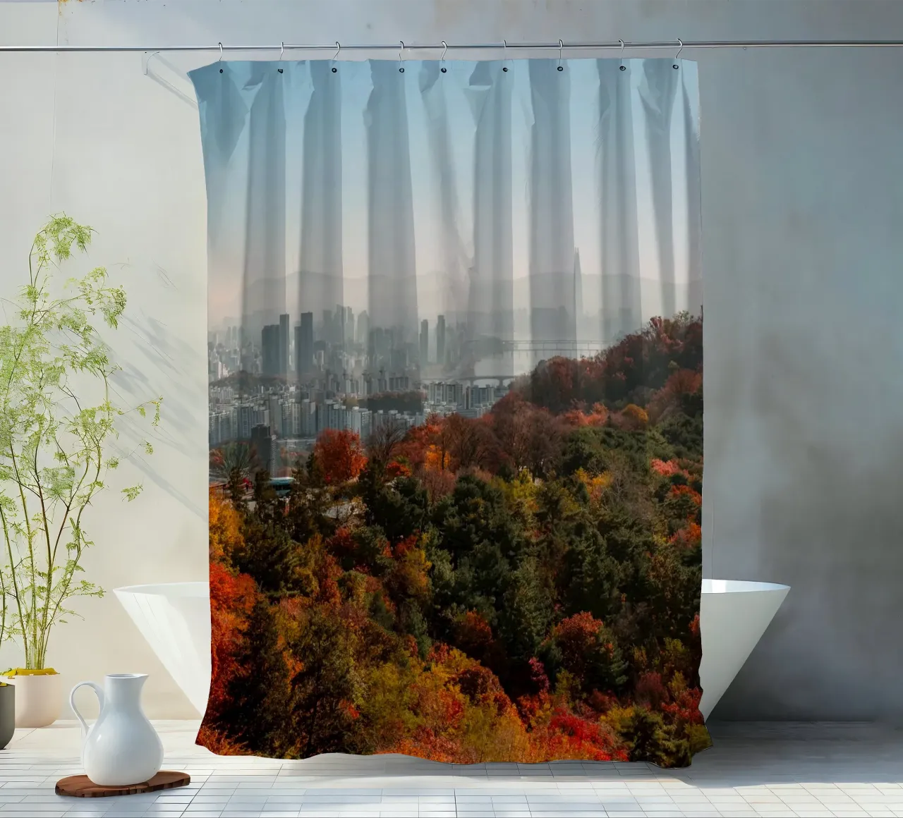 Skyline autunnale di Seul, Corea del Sud tenda da doccia da mbgraphx2