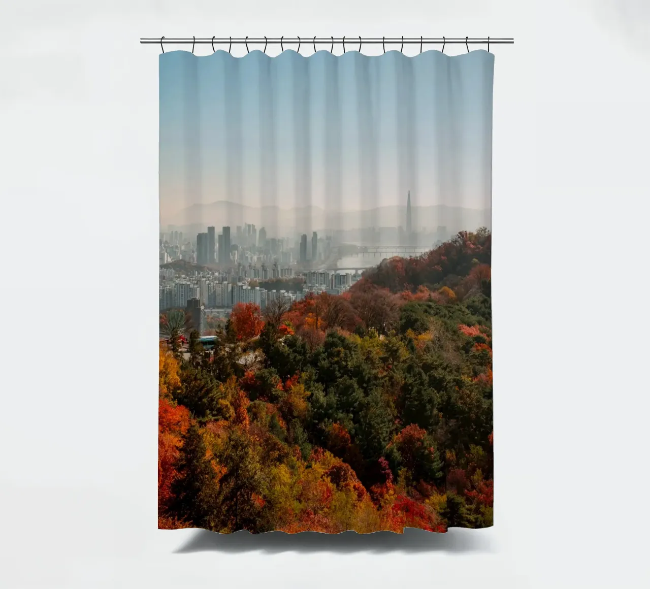 Skyline autunnale di Seul, Corea del Sud tenda da doccia da mbgraphx2