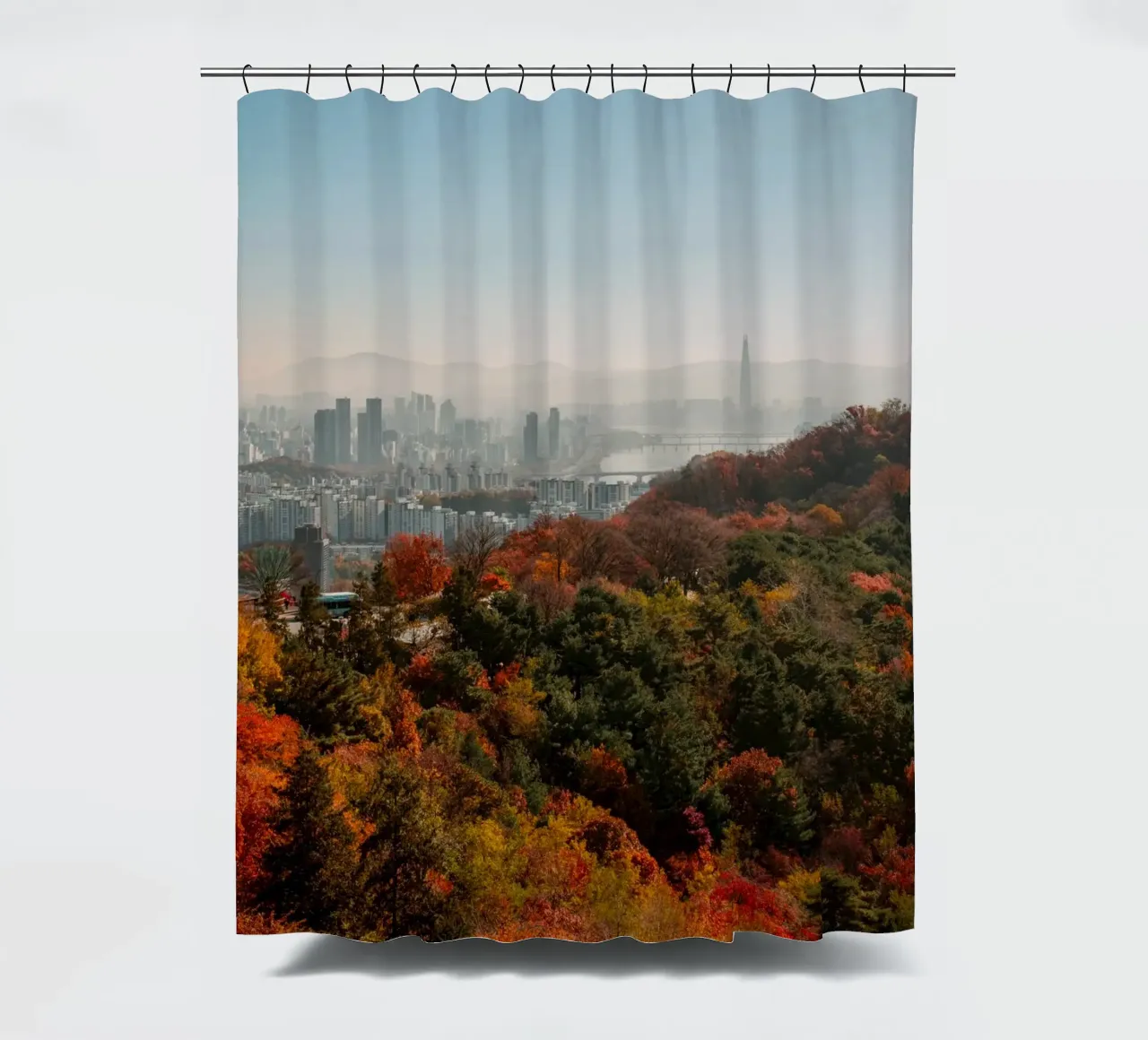 Skyline autunnale di Seul, Corea del Sud tenda da doccia da mbgraphx2