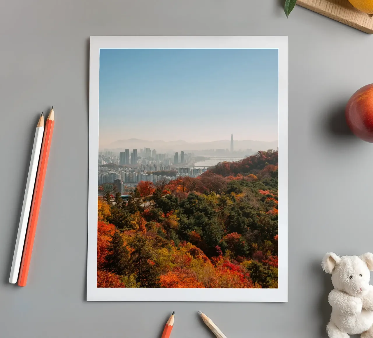 Skyline autunnale di Seul, Corea del Sud foglio adesivo da mbgraphx2