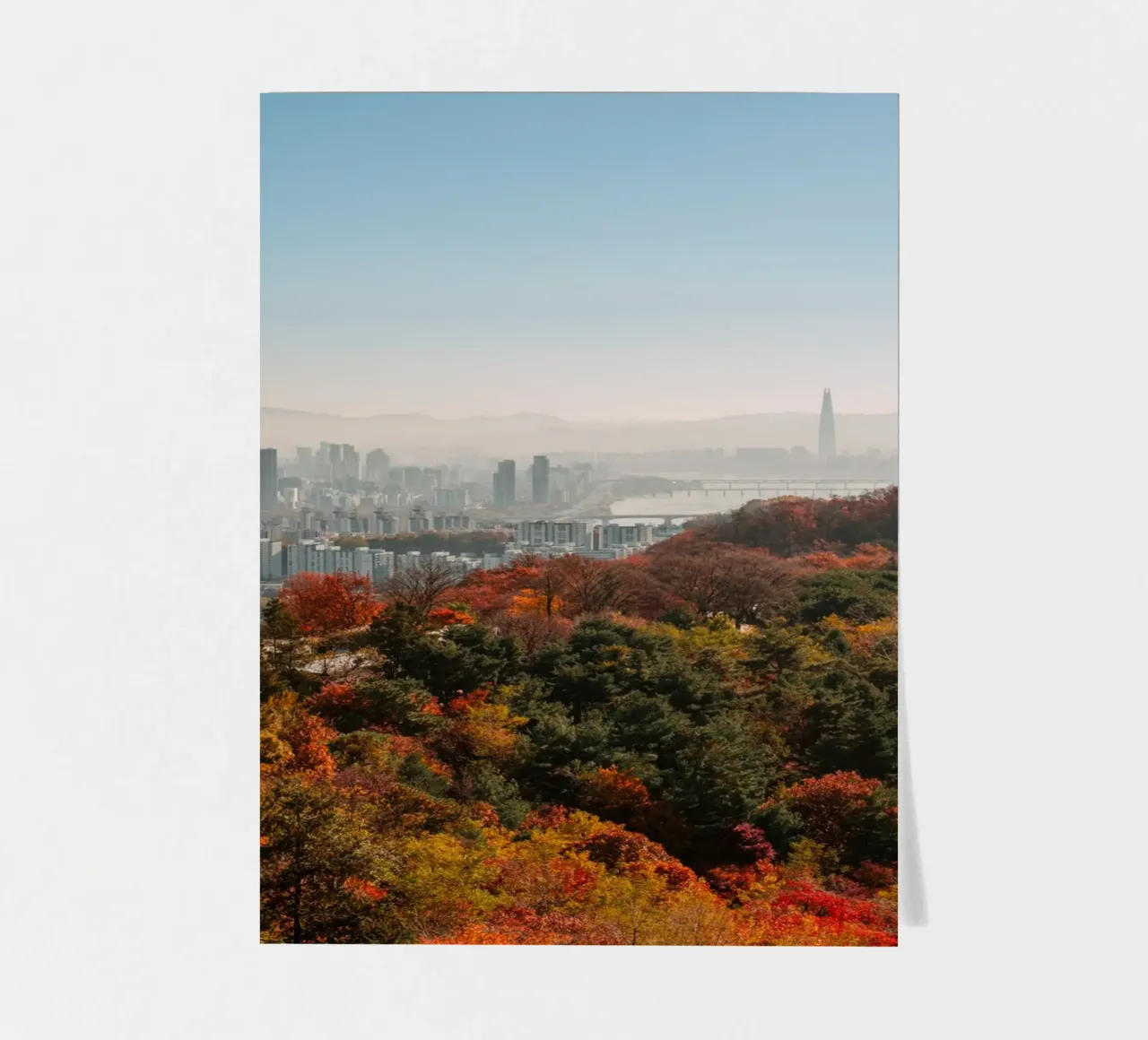 Skyline autunnale di Seul, Corea del Sud foglio adesivo da mbgraphx2
