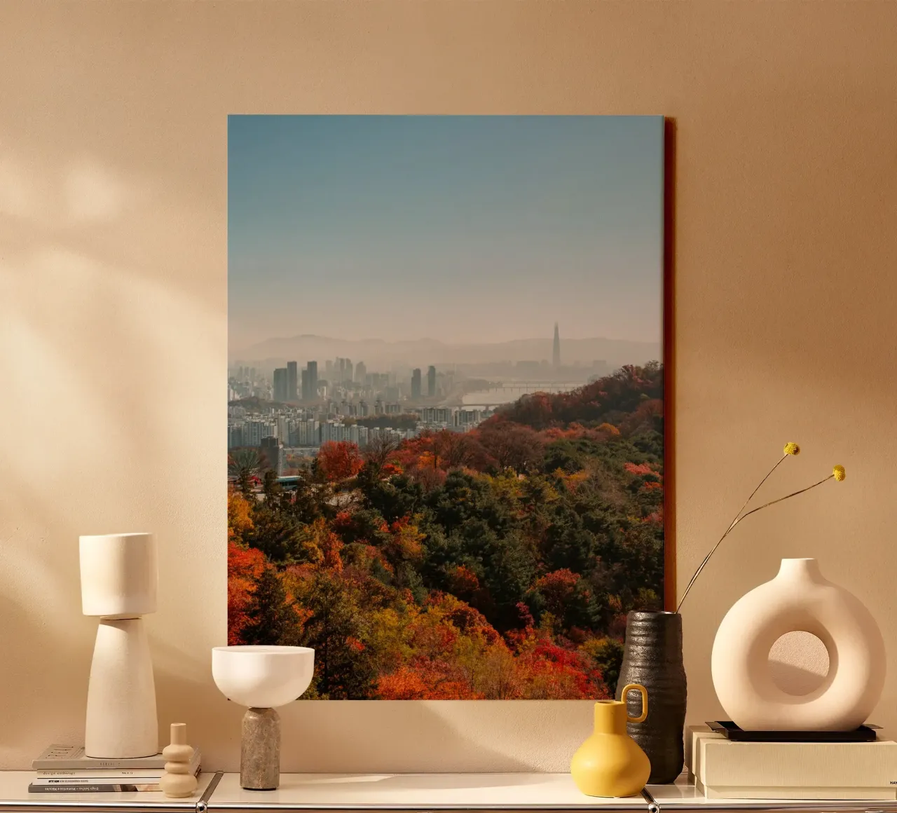 Skyline autunnale di Seul, Corea del Sud tela da mbgraphx2