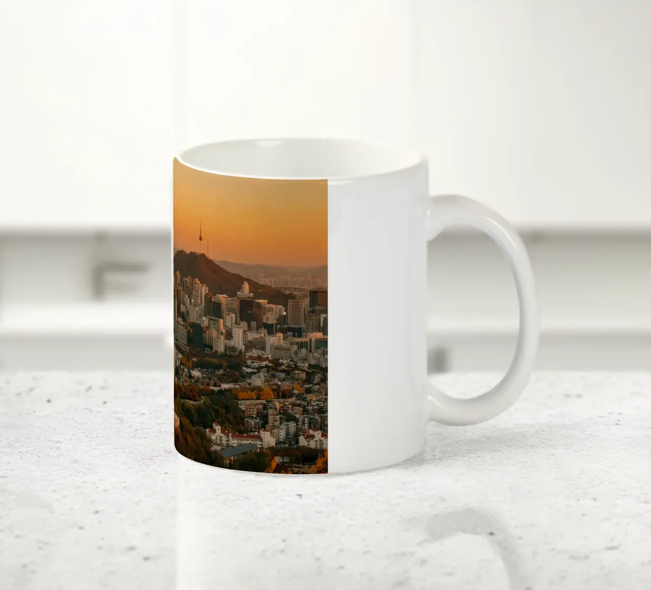 Tramonto a Seul, Corea del Sud tazza in ceramica da mbgraphx2