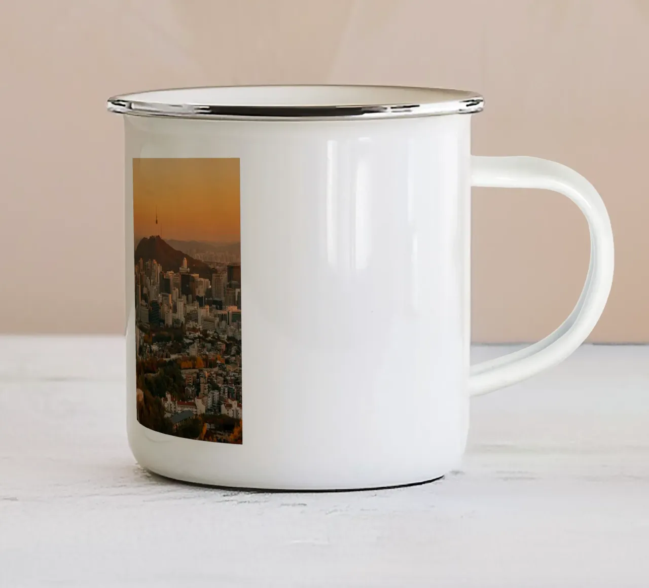 Tramonto a Seul, Corea del Sud tazza in smalto da mbgraphx2