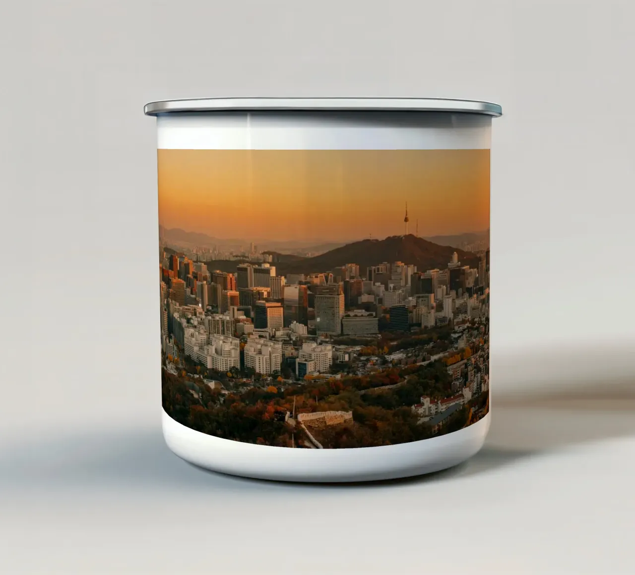 Tramonto a Seul, Corea del Sud tazza in smalto da mbgraphx2