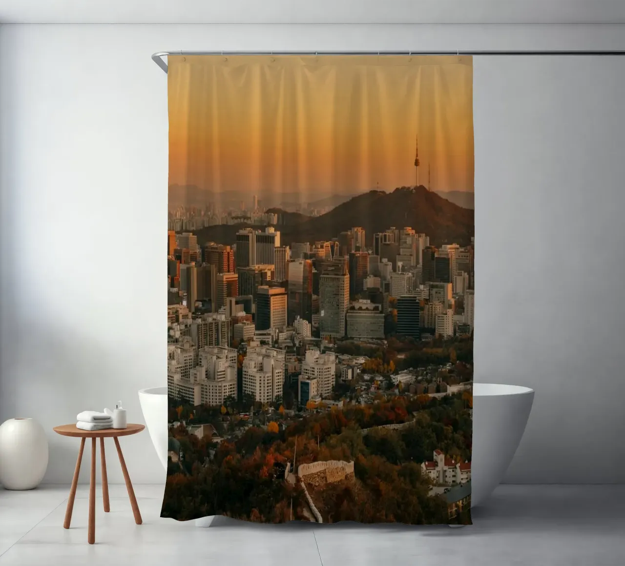 Tramonto a Seul, Corea del Sud tenda da doccia da mbgraphx2