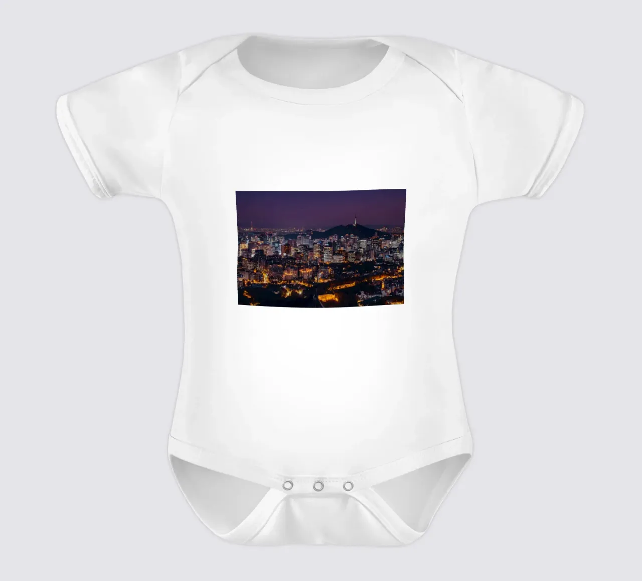 Skyline notturno della città di Seul, Corea del Sud body neonato maniche corte da mbgraphx2