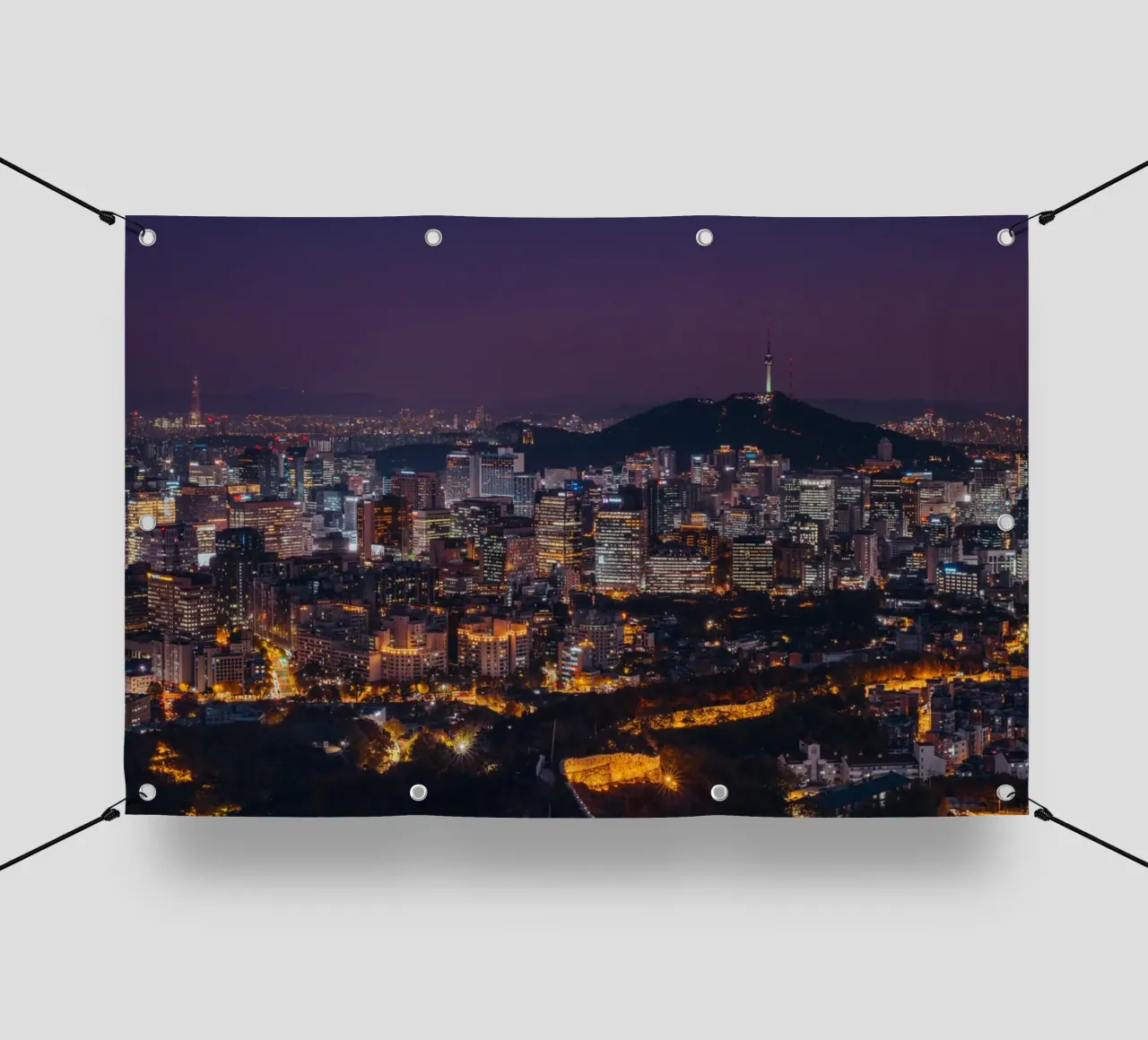 Skyline notturno della città di Seul, Corea del Sud telo in pvc da mbgraphx2