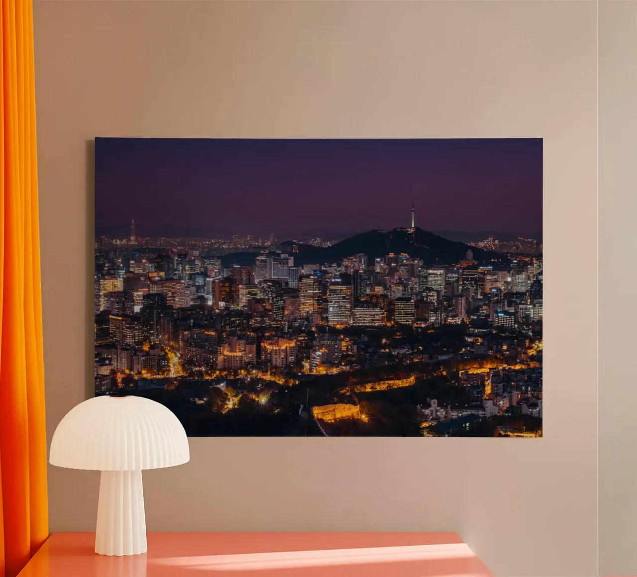 Skyline notturno della città di Seul, Corea del Sud tela da mbgraphx2