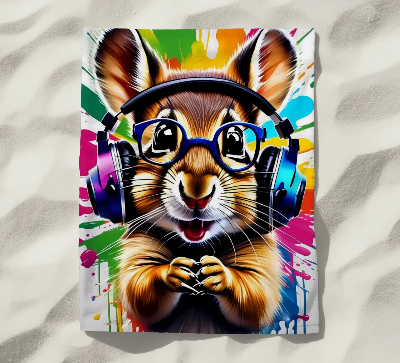 Chipmunk in cuffia, graffiti telo mare da MakArena