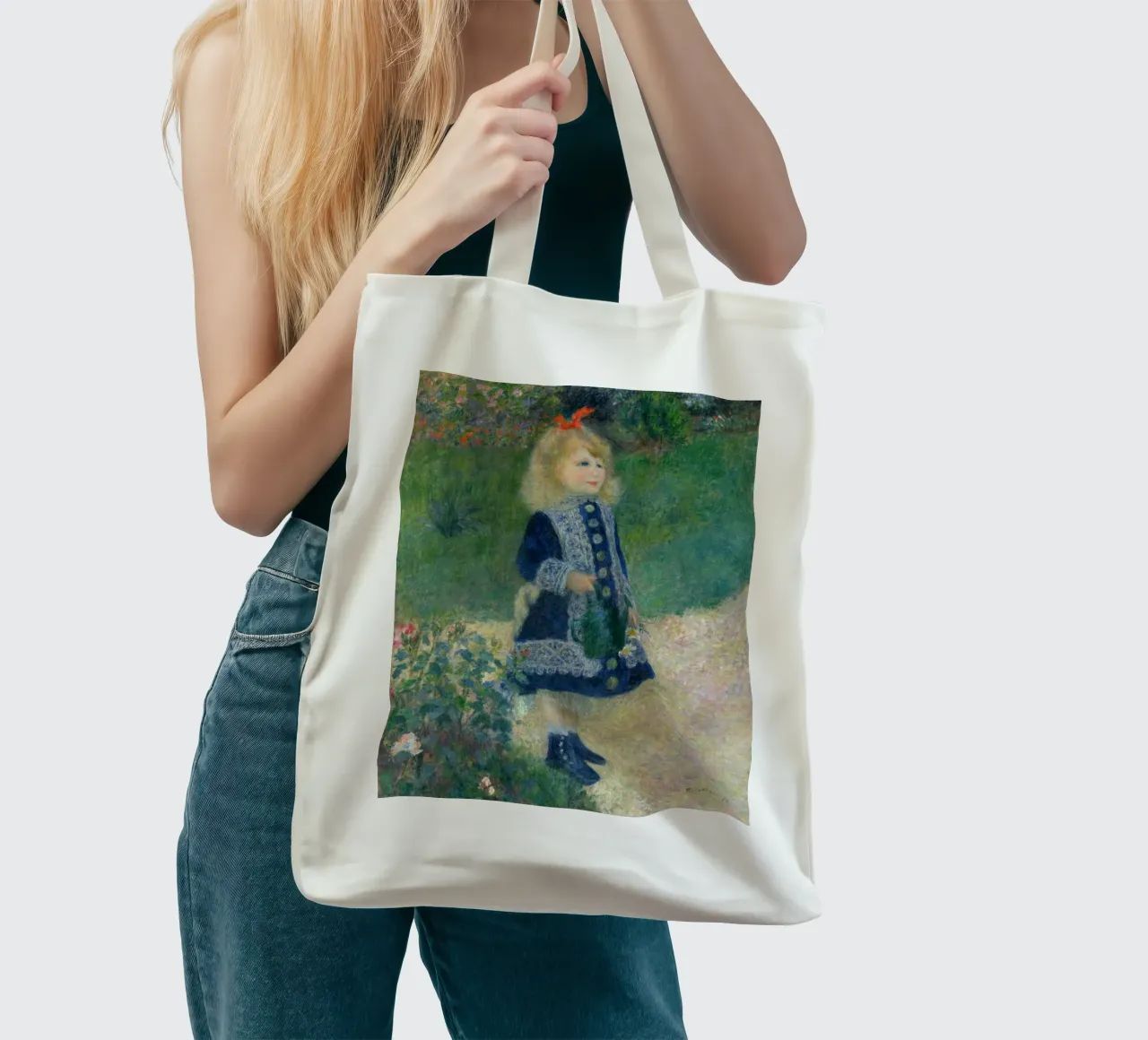Auguste Renoir - Una ragazza con l'annaffiatoio borsa in juta da Timeless Artworks