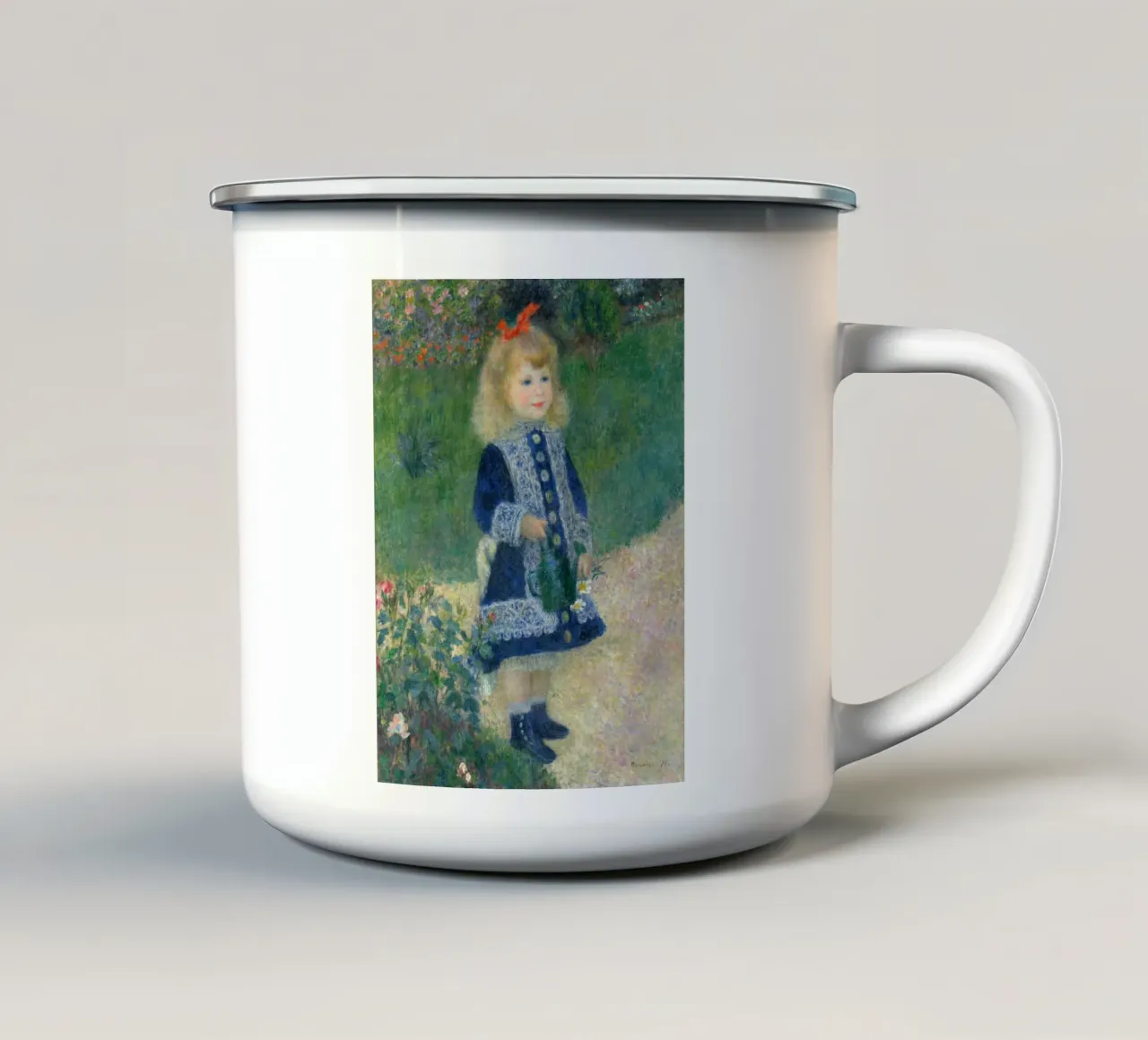 Auguste Renoir - Una ragazza con l'annaffiatoio tazza in smalto da Timeless Artworks