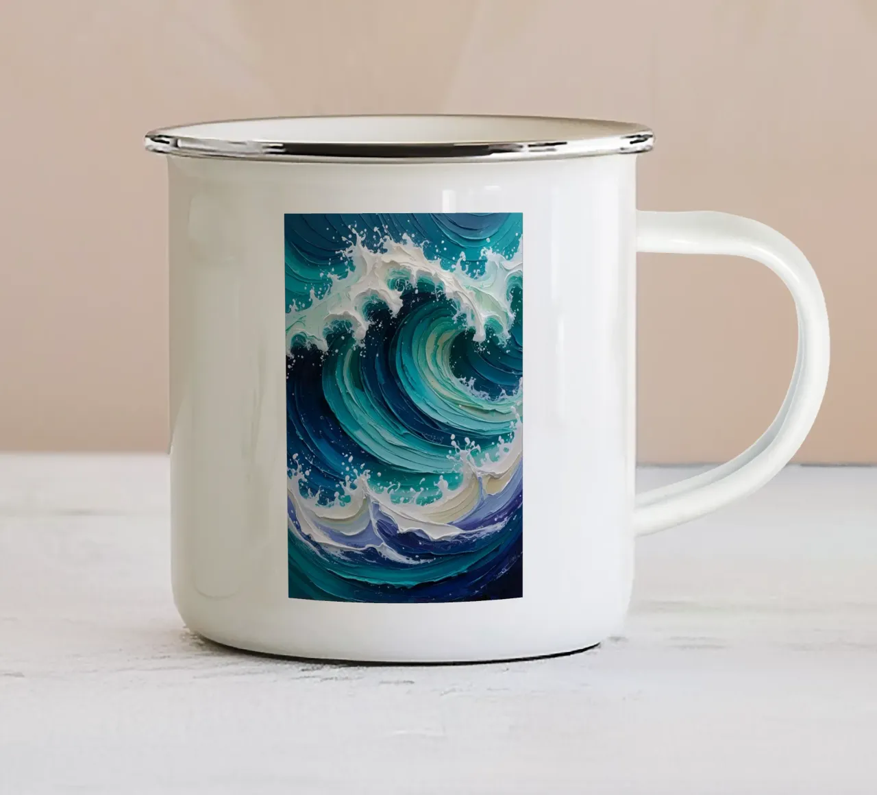 abstracte oceaangolven emaille mok van uniqe world