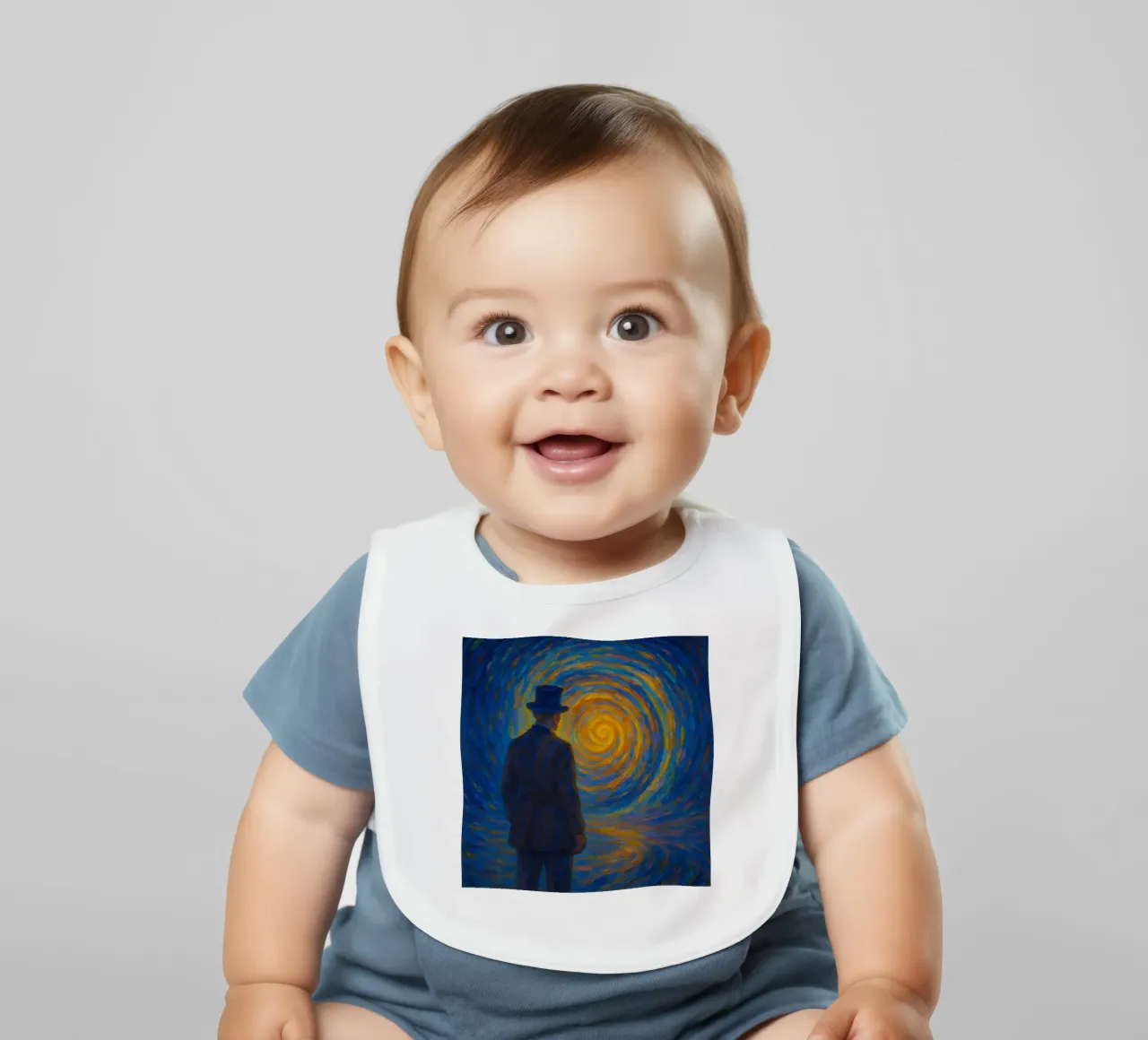 Uomo di fronte a un vortice luminoso in una scena onirica di vortice bavaglino da Vincent’s Universe