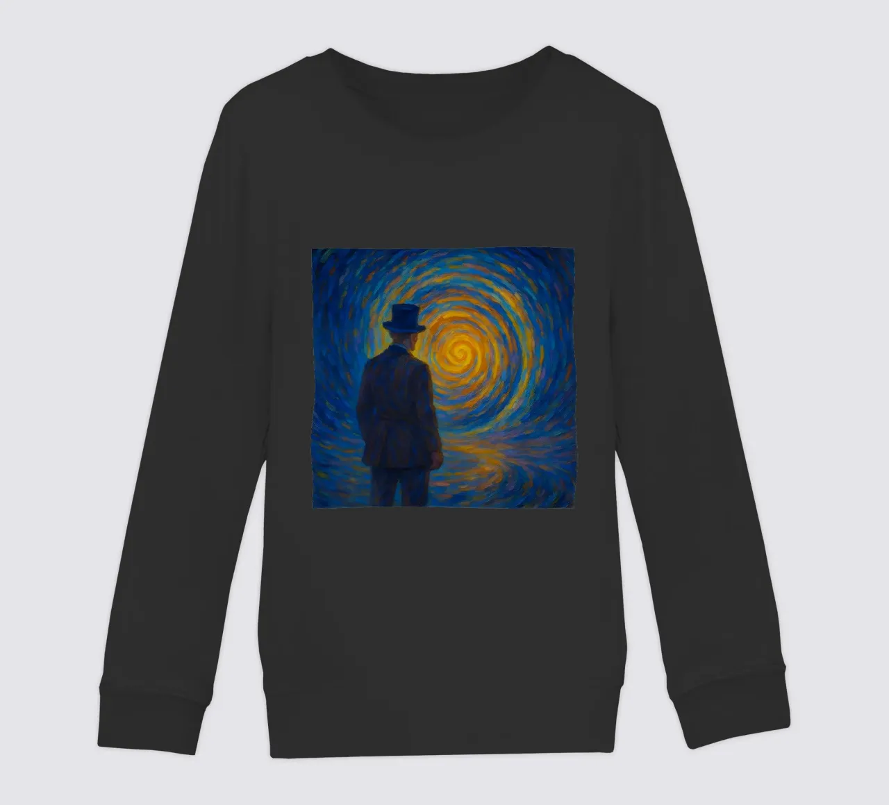 Uomo di fronte a un vortice luminoso in una scena onirica di vortice felpa bambino da Vincent’s Universe