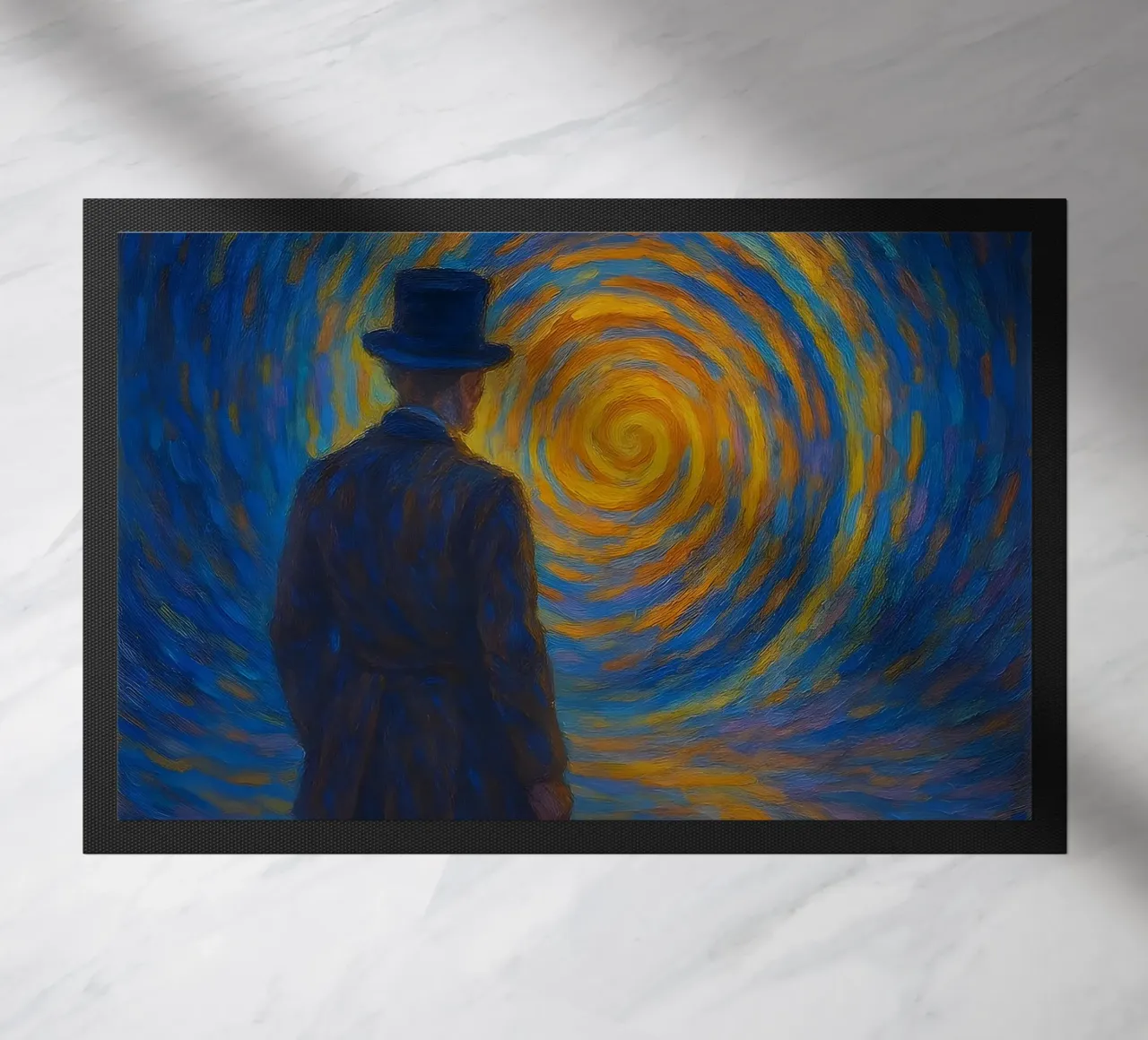 Uomo di fronte a un vortice luminoso in una scena onirica di vortice zerbino da Vincent’s Universe