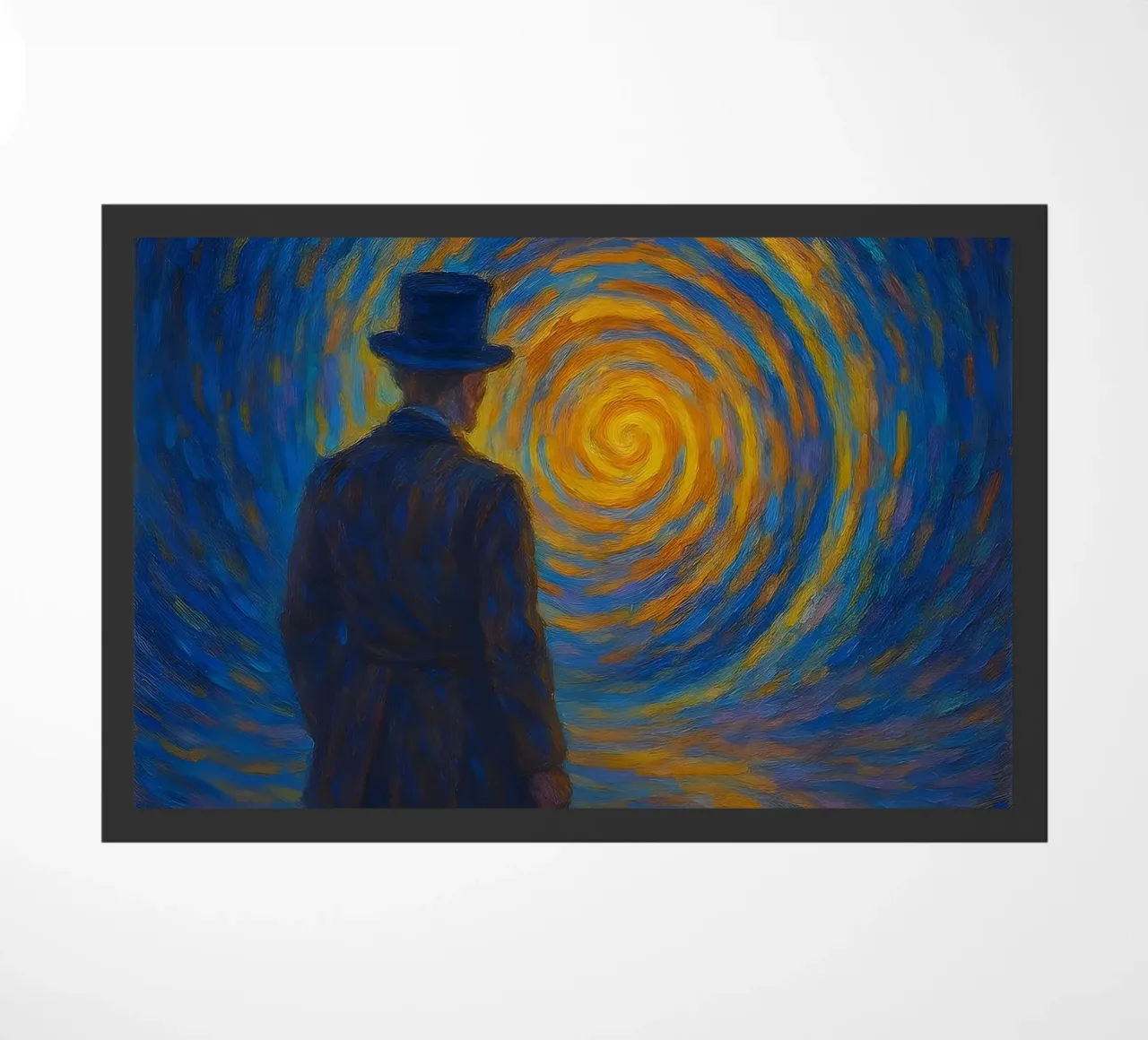 Uomo di fronte a un vortice luminoso in una scena onirica di vortice zerbino da Vincent’s Universe