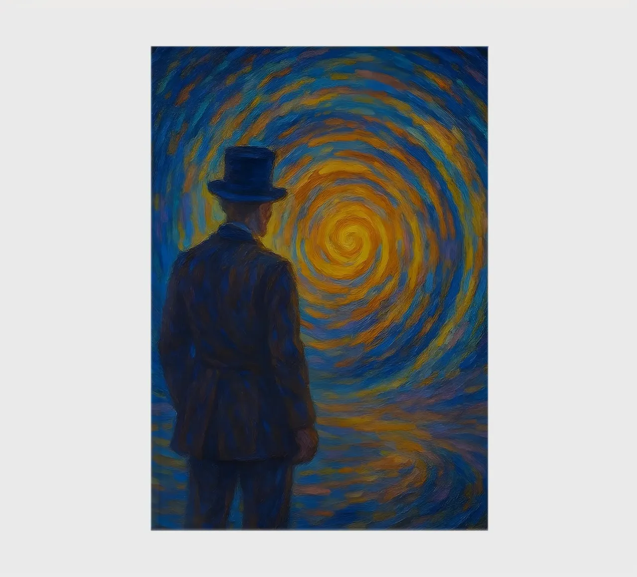Man Facing Glowing Swirl in Dreamlike Vortex Scene notebook by Vincent’s Universe