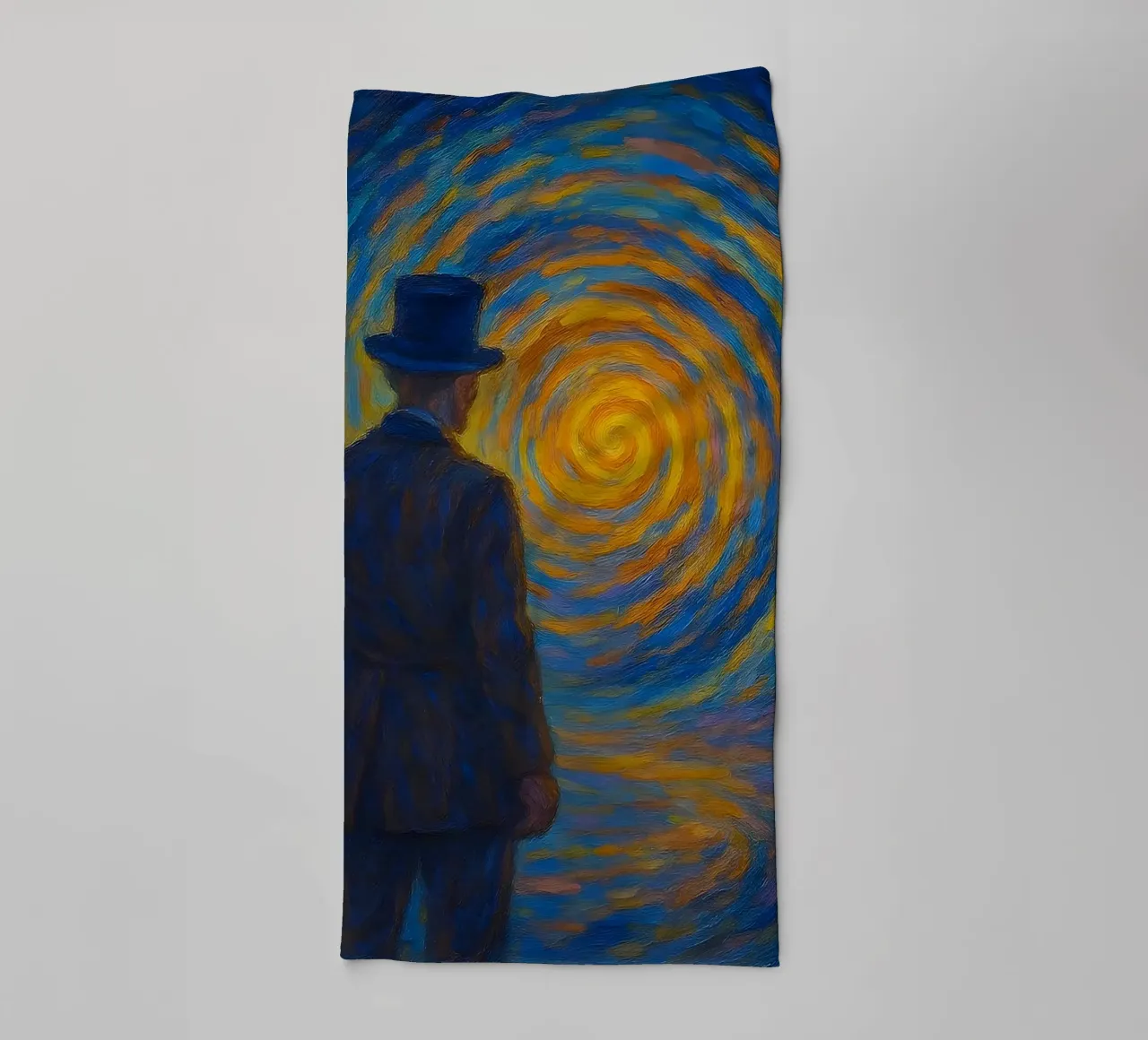 Man Facing Glowing Swirl in Dreamlike Vortex Scene towel by Vincent’s Universe