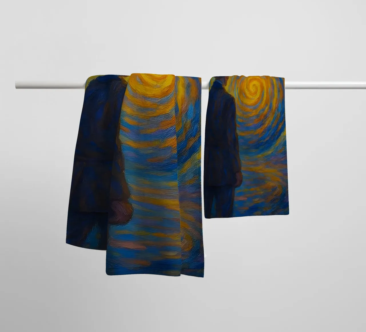 Man Facing Glowing Swirl in Dreamlike Vortex Scene towel by Vincent’s Universe