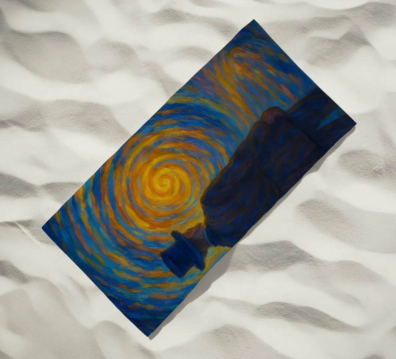 Uomo di fronte a un vortice luminoso in una scena onirica di vortice telo mare da Vincent’s Universe